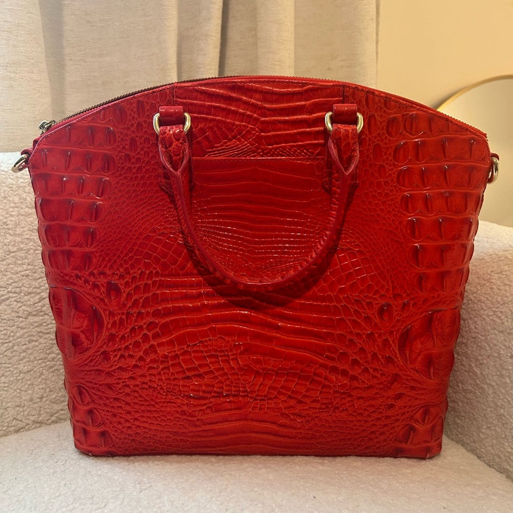 Brahmin Large Duxbury Red Melbourne Satchel w/ dust bag and strap - Picture 3 of 5